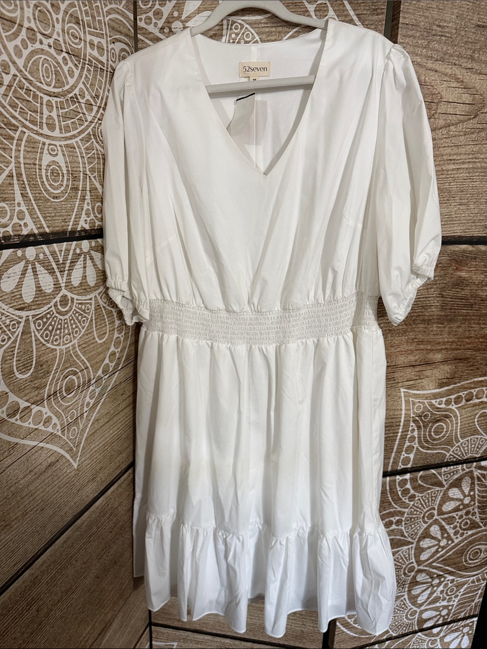 52seven White V-Neck Smocked Waist Midi Dress